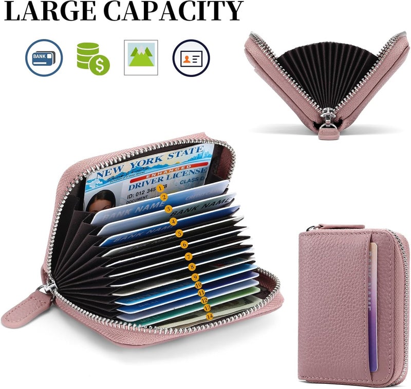 SENDEFN RFID Credit Card Holder for Women Small Leather Zipper Card Case Wallet 15 Slots - Image 4